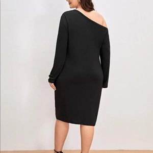 Plus Solid Asymmetrical Neck Fitted Dress